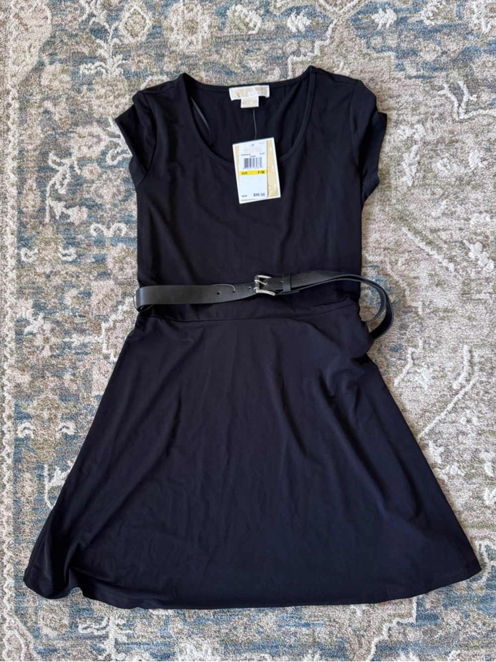 Michael Kors Black Scoop Neck Mini Dress with Belt